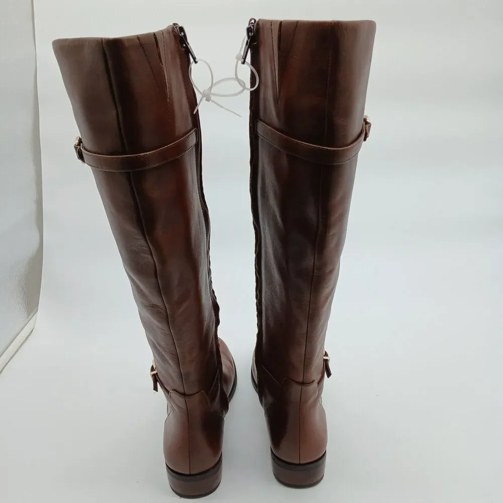 Gianni Bini Brown Leather Tall Riding Boots Womens Size 6.5M Stretch Calf